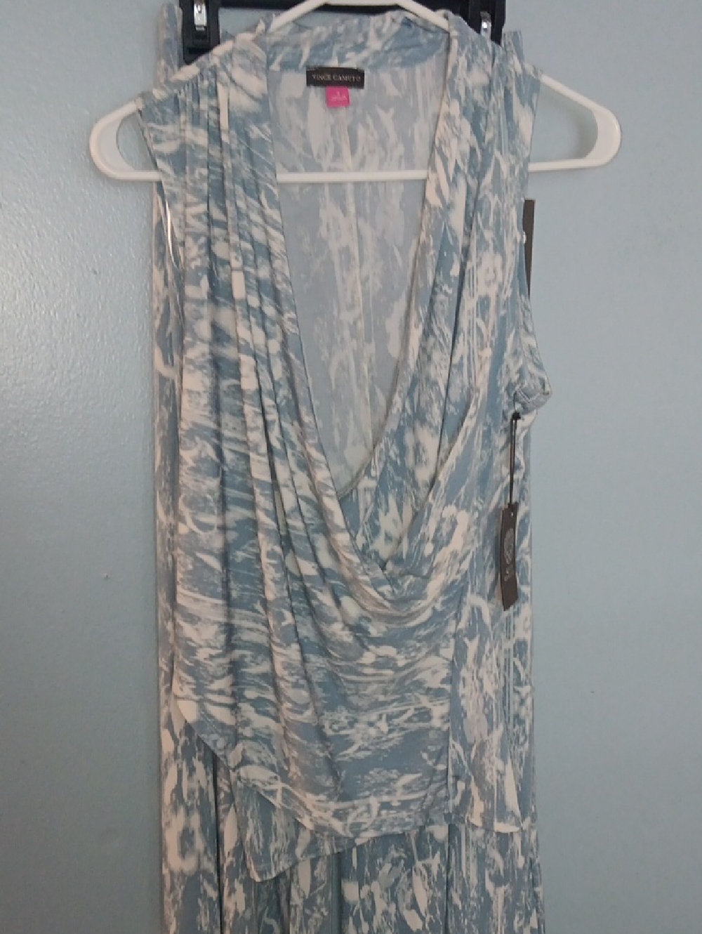 Vince Camuto Light Blue & White Draped Cowl Maxi - By The Moonlight